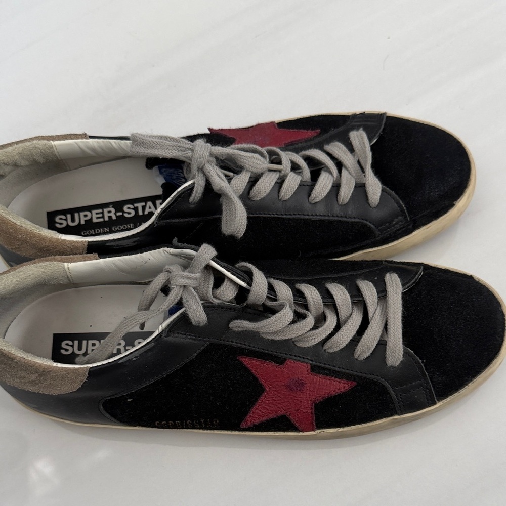 Golden Goose Black Suede Sneakers with Burgundy Star - Picture 2 of 5